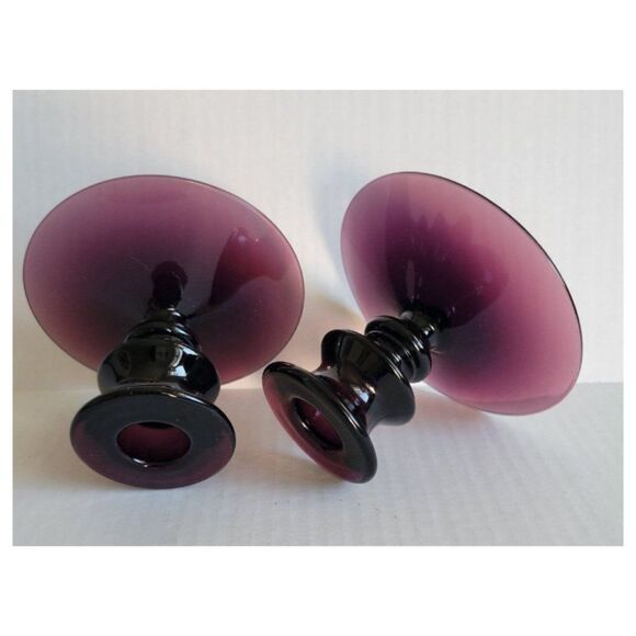 Vintage Amethyst Fancy Knob Candle Holder Set of Two